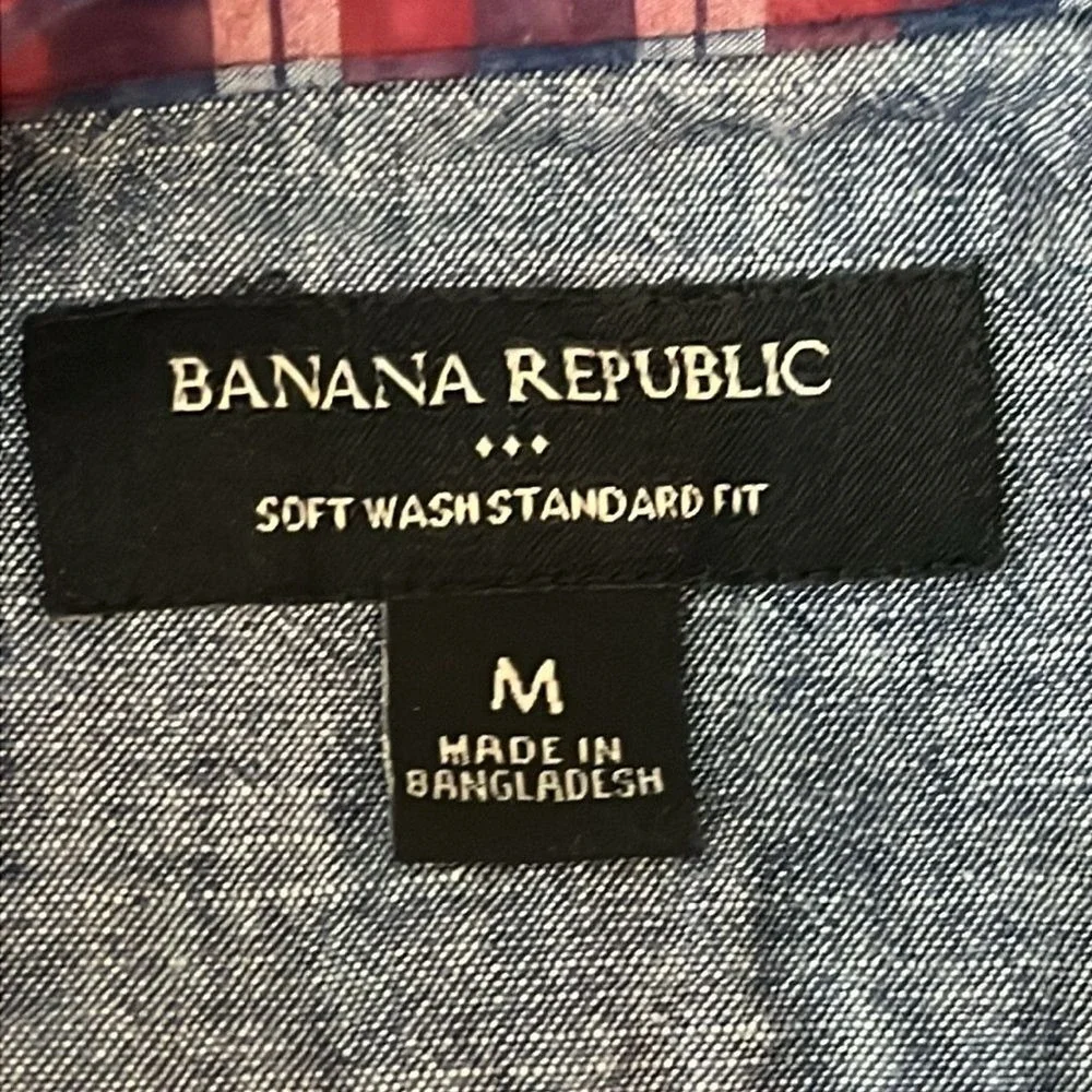 Banana Republic Mens Long Sleeve Button Down Shirt‎ Size Medium Red Blue White